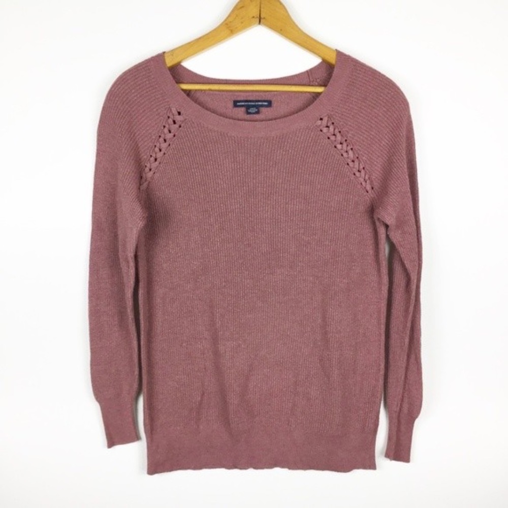 American Eagle Mauve Braid-Knit Sweater